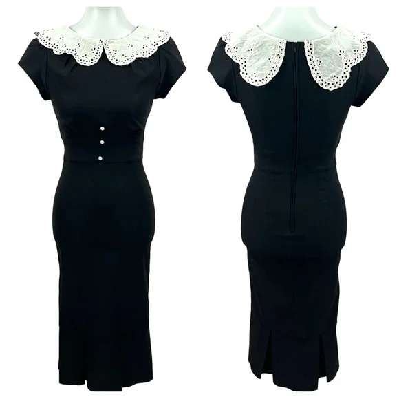 Stop Staring Dutchess Pearl Eyelet Lace Peter Pan Collar Retro Wiggle Dress - Picture 3 of 11